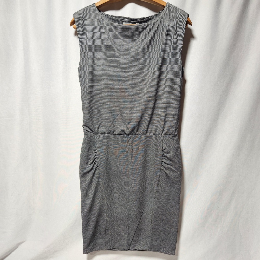 Athleta Westwood Black White Micro-Striped Sleeveless Sheath Dress Ruched Size S
